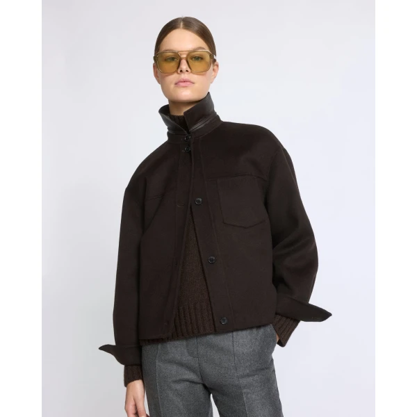 Yves Salomon Short Double-Sided Cashmere Wool Shirt in Brown | Jackets | Coveti