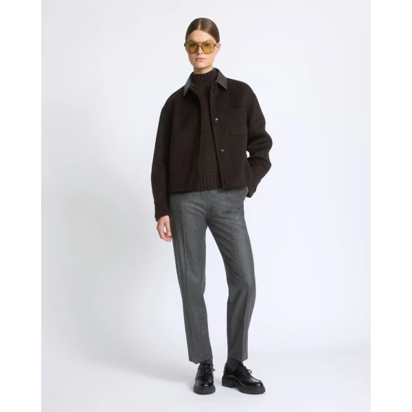 Yves Salomon Short Double-Sided Cashmere Wool Shirt in Brown | Jackets | Coveti