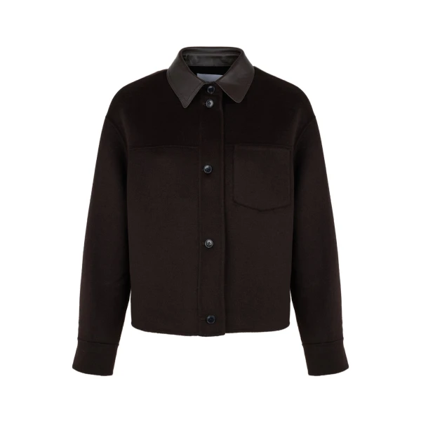 Short Double-Sided Cashmere Wool Shirt in Brown