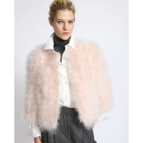 Yves Salomon Short Feather Jacket in Beige | Jackets | Coveti