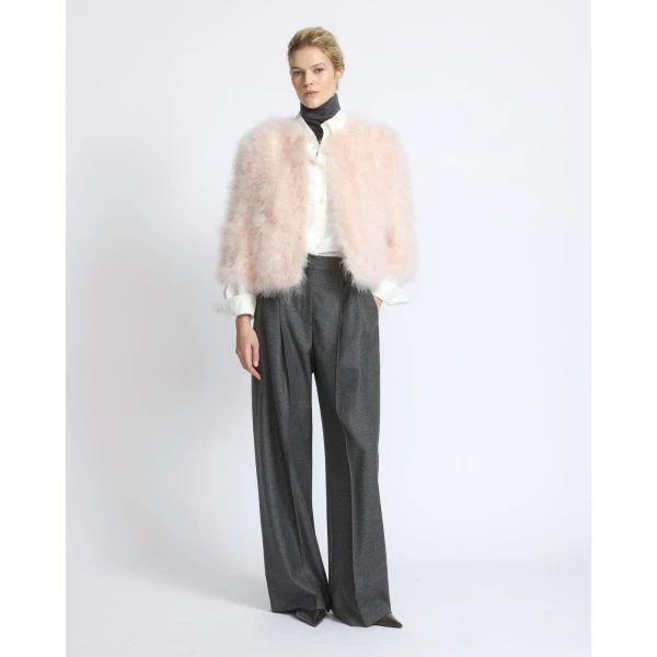 Yves Salomon Short Feather Jacket in Beige | Jackets | Coveti