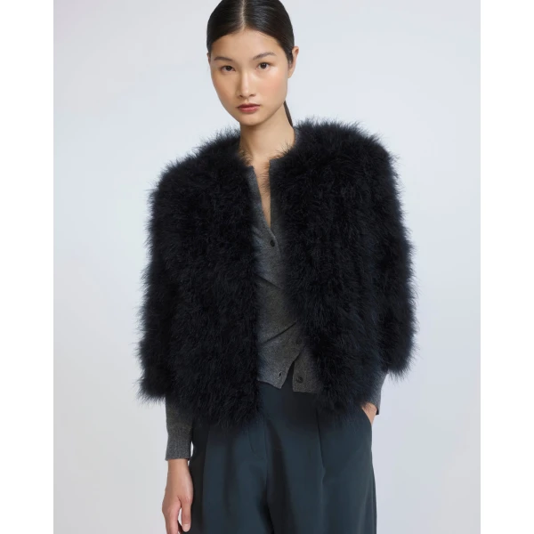 Yves Salomon Short Feather Jacket in Black | Jackets | Coveti