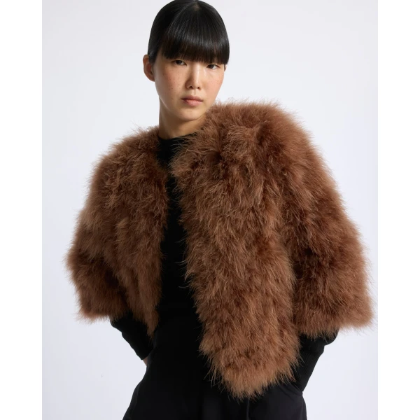 Yves Salomon Short Feather Jacket in Camel | Jackets | Coveti