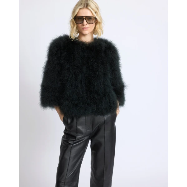 Yves Salomon Short Feather Jacket in Dark Teal | Jackets | Coveti