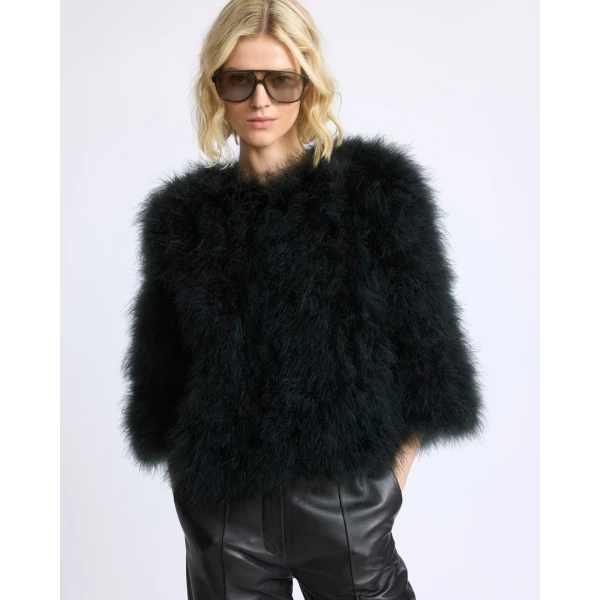 Yves Salomon Short Feather Jacket in Dark Teal | Jackets | Coveti