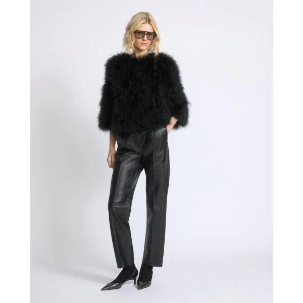 Yves Salomon Short Feather Jacket in Dark Teal | Jackets | Coveti