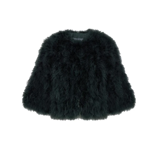 Yves Salomon Short Feather Jacket in Dark Teal | Women | Coveti