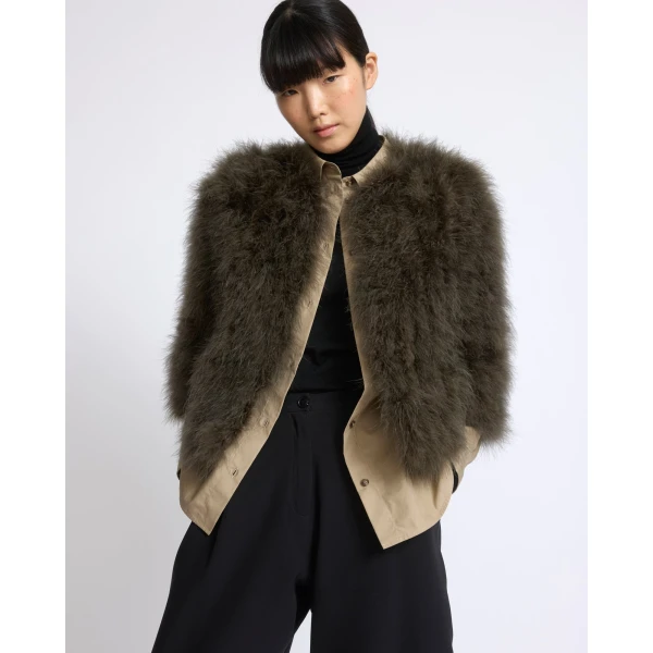Yves Salomon Short Feather Jacket in Green | Jackets | Coveti