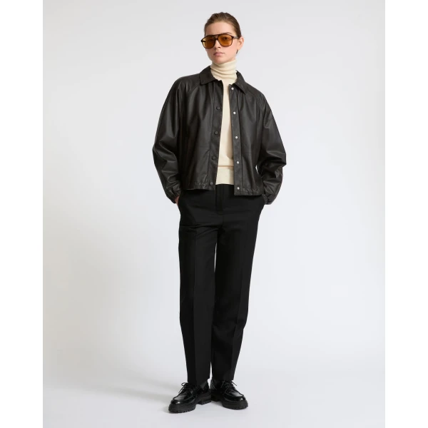 Yves Salomon Short Fine Lambskin Leather Jacket in Brown | Leather Jackets | Coveti