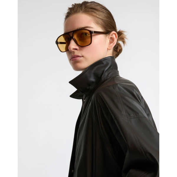 Yves Salomon Short Fine Lambskin Leather Jacket in Brown | Leather Jackets | Coveti