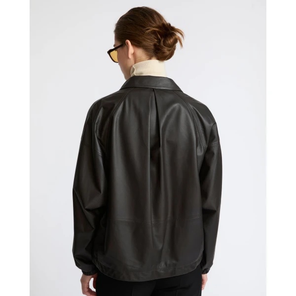 Yves Salomon Short Fine Lambskin Leather Jacket in Brown | Leather Jackets | Coveti
