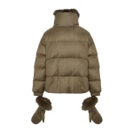 Yves Salomon Short Flannel Down Jacket with Detachable Fox Fur Collar and Mittens in Brown | Women | Coveti