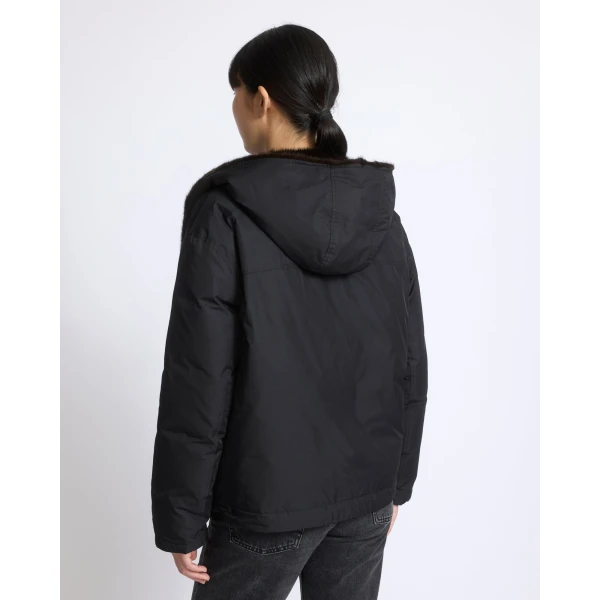 Yves Salomon Short Hooded Down Jacket with Mink Fur Lining in Black | Jackets | Coveti