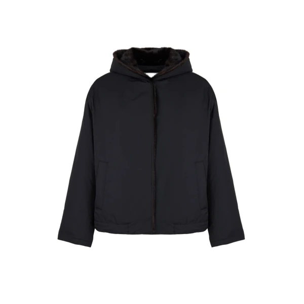 Yves Salomon Short Hooded Down Jacket with Mink Fur Lining in Black | Jackets | Coveti