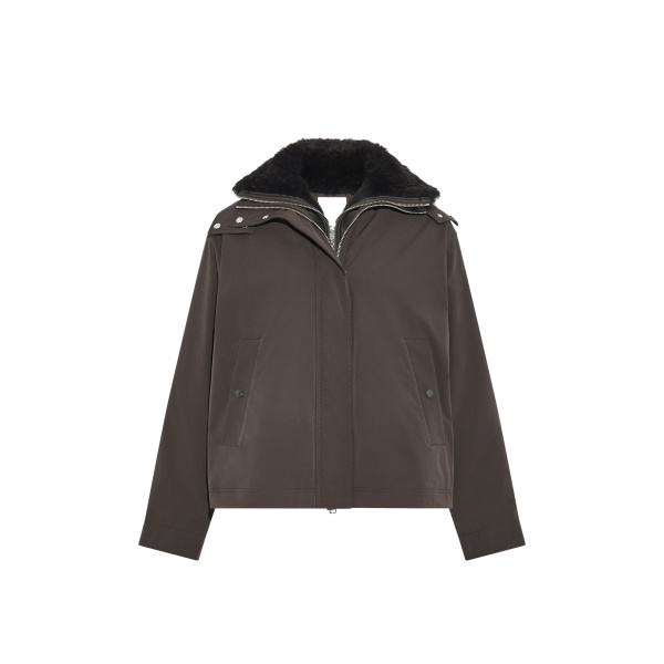 Yves Salomon Short Hooded Waterproof Parka with Lambskin Shearling in Dark Brown | Jackets | Coveti