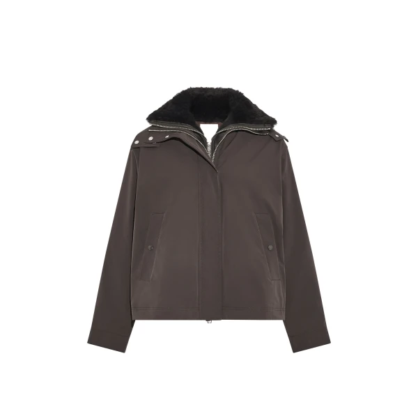 Yves Salomon Short Hooded Waterproof Parka with Lambskin Shearling in Dark Brown | Jackets | Coveti