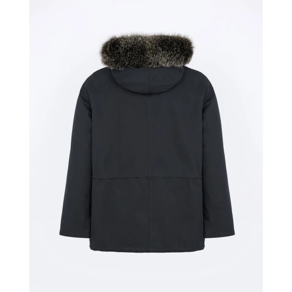 Yves Salomon Short Iconic Waterproof Cotton Parka with Fox and Rabbit Fur in Black | Men's Jackets | Coveti