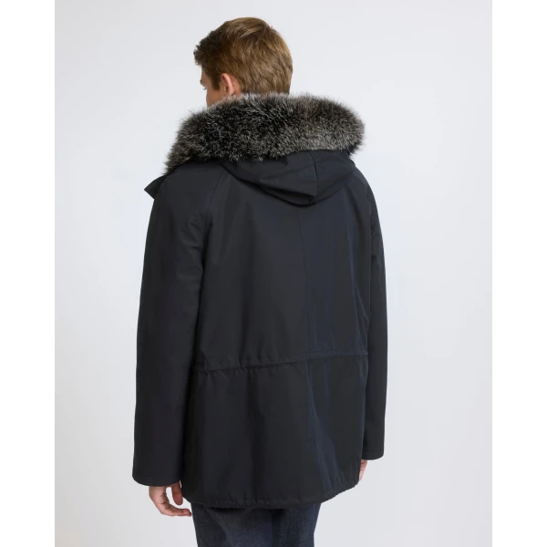 Yves Salomon Short Iconic Waterproof Cotton Parka with Fox and Rabbit Fur in Black | Men's Jackets | Coveti