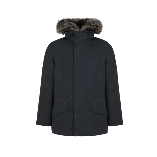 Short Iconic Waterproof Cotton Parka with Fox and Rabbit Fur in Black