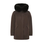 Yves Salomon Short Iconic Waterproof Cotton Parka with Fox and Rabbit Fur in Brown | Women | Coveti