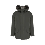 Yves Salomon Short Iconic Waterproof Cotton Parka with Fox and Rabbit Fur in Grey Green | Men Jackets | Coveti