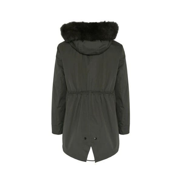 Yves Salomon Short Iconic Waterproof Cotton Parka with Fox and Rabbit Fur in Grey | Jackets | Coveti