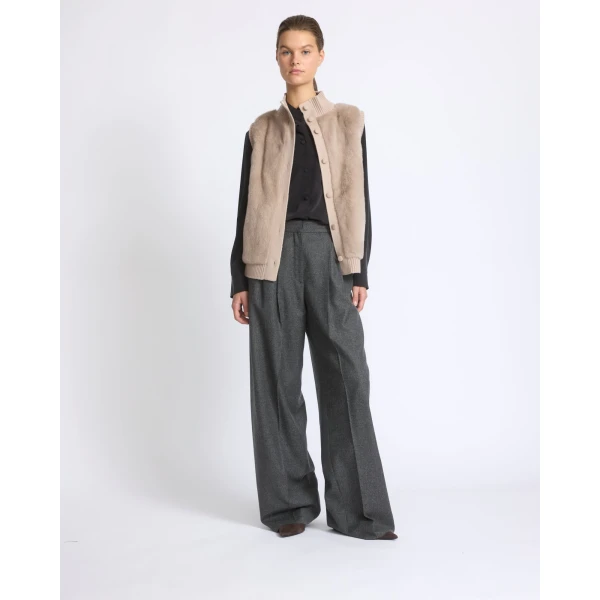 Yves Salomon Short Knitted Merino and Mink Gilet in Beige | Vests | Coveti