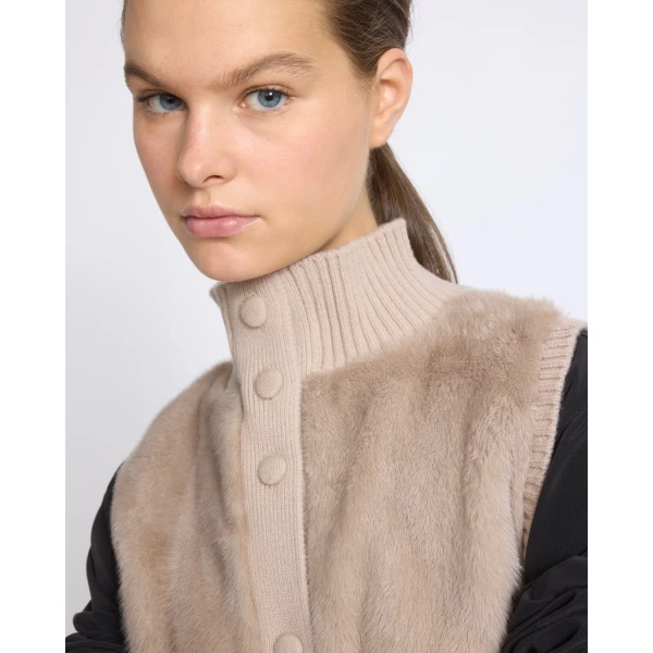 Yves Salomon Short Knitted Merino and Mink Gilet in Beige | Vests | Coveti