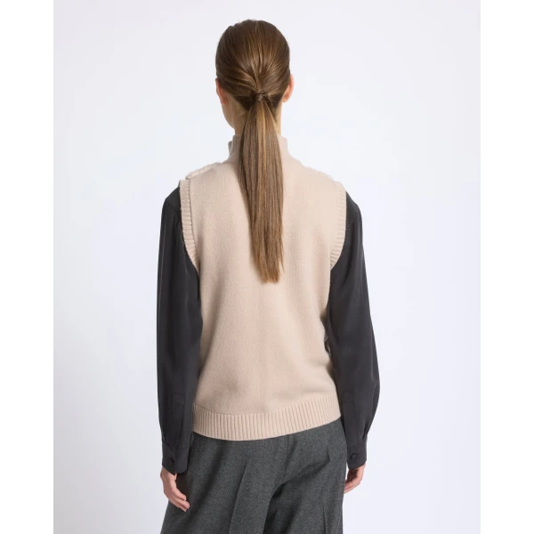 Yves Salomon Short Knitted Merino and Mink Gilet in Beige | Vests | Coveti