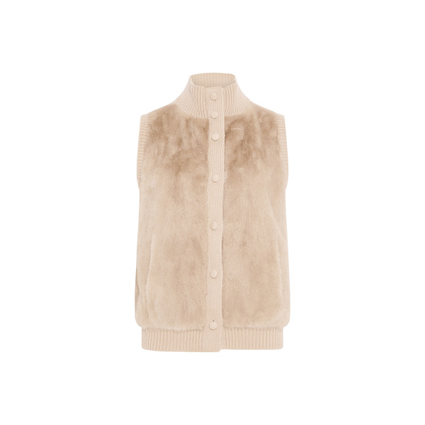 Yves Salomon Short Knitted Merino and Mink Gilet in Beige | Women | Coveti