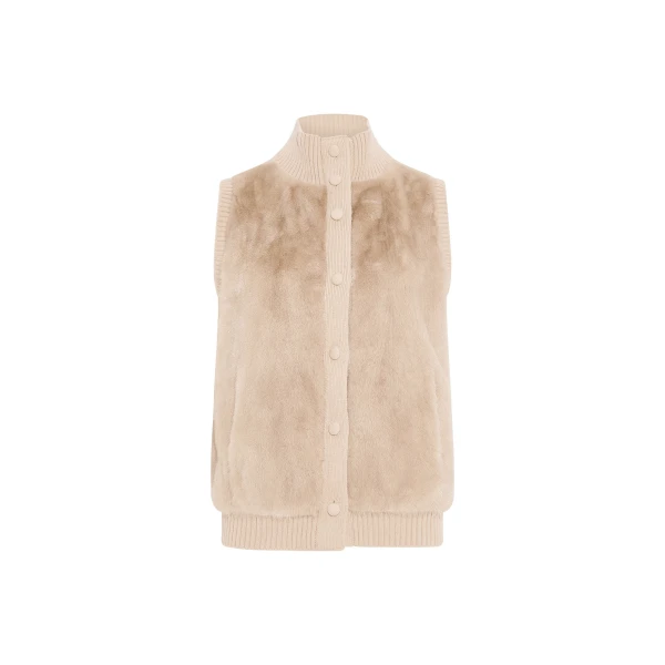 Yves Salomon Short Knitted Merino and Mink Gilet in Beige | Women | Coveti