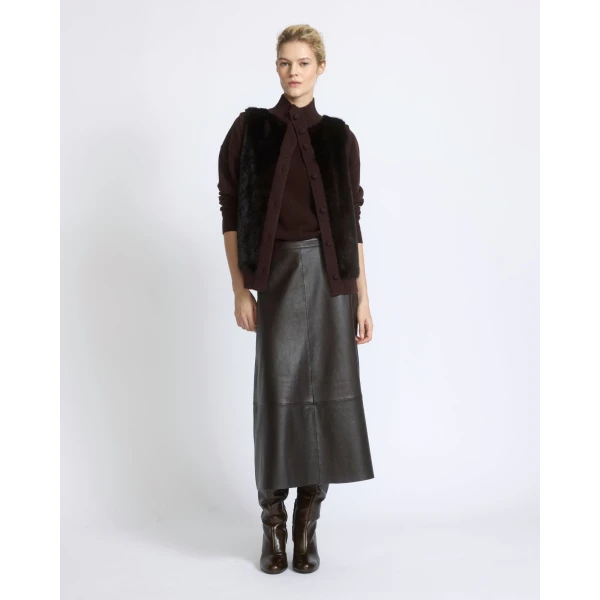 Yves Salomon Short Knitted Merino and Mink Gilet in Brown | Vests | Coveti