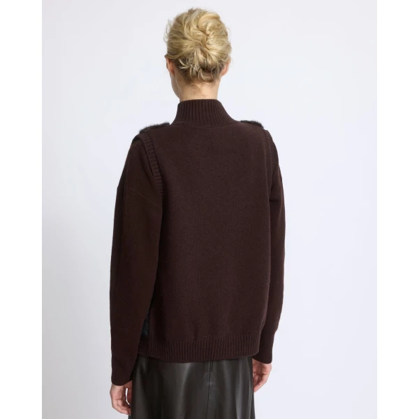 Yves Salomon Short Knitted Merino and Mink Gilet in Brown | Vests | Coveti
