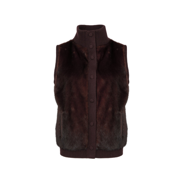 Yves Salomon Short Knitted Merino and Mink Gilet in Brown | Women | Coveti