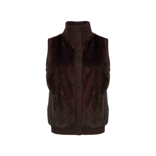 Yves Salomon Short Knitted Merino and Mink Gilet in Brown | Women | Coveti