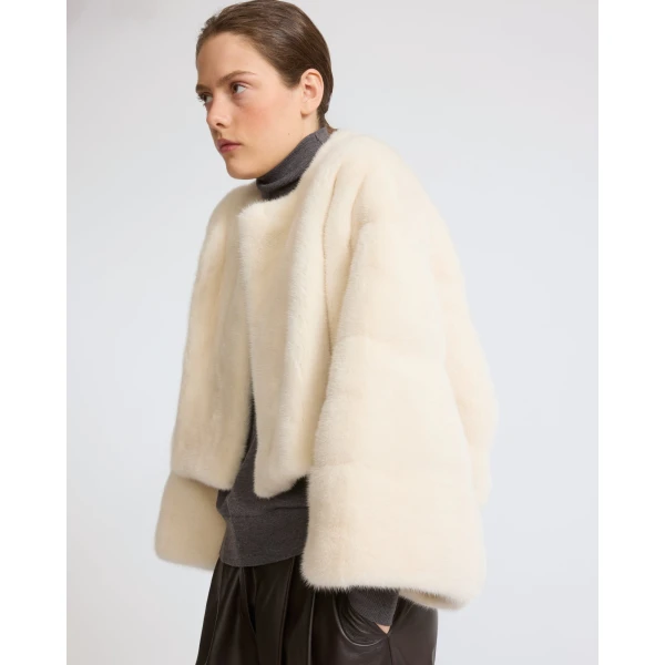 Yves Salomon Short Long-Haired Mink Cape in White | Mink Coats | Coveti