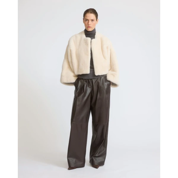 Yves Salomon Short Long-Haired Mink Cape in White | Mink Coats | Coveti