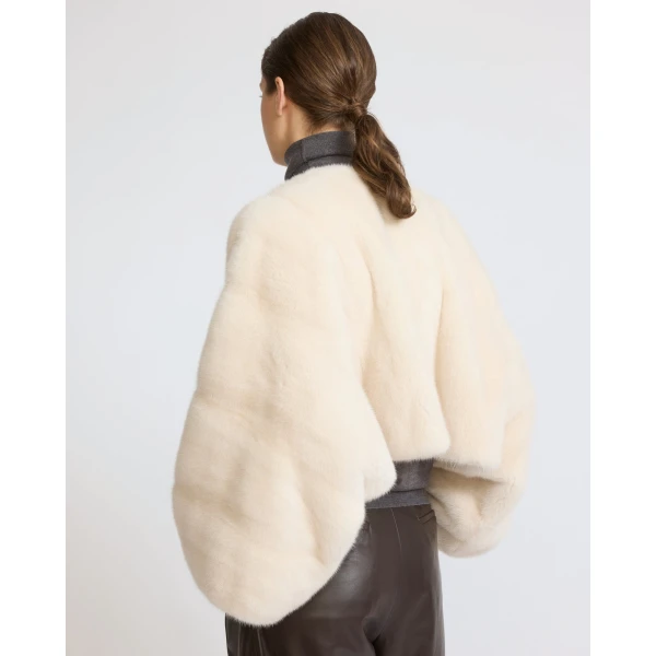 Yves Salomon Short Long-Haired Mink Cape in White | Mink Coats | Coveti