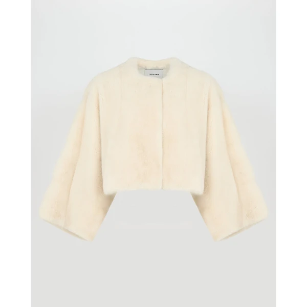 Yves Salomon Short Long-Haired Mink Cape in White | Mink Coats | Coveti