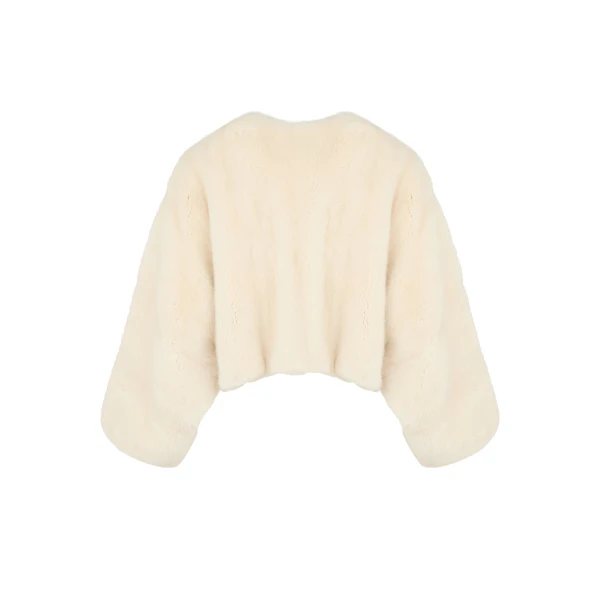 Short Long-Haired Mink Cape in White