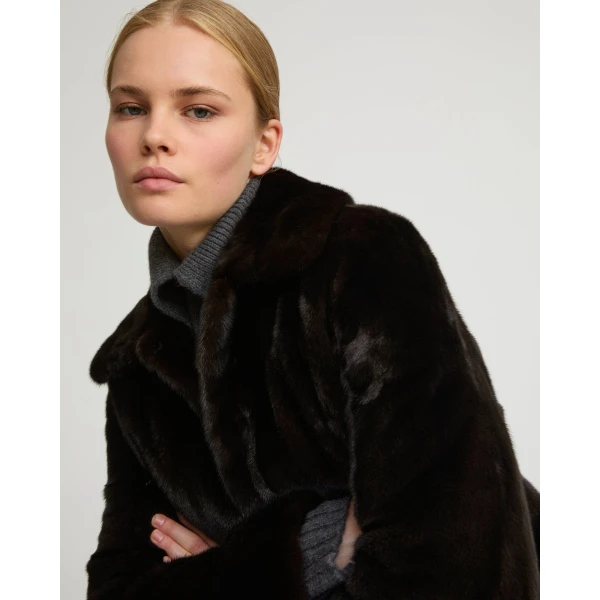 Yves Salomon Short Long-Haired Mink Fur Jacket in Black | Mink Jacket | Coveti