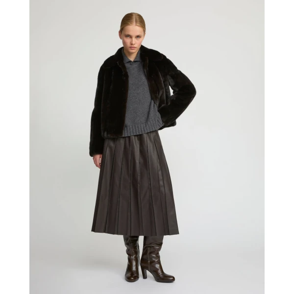 Yves Salomon Short Long-Haired Mink Fur Jacket in Black | Mink Jacket | Coveti