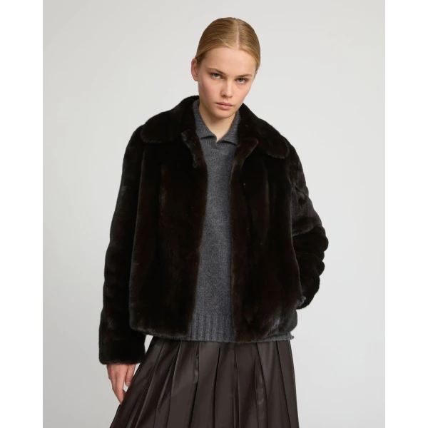 Yves Salomon Short Long-Haired Mink Fur Jacket in Black | Mink Jacket | Coveti