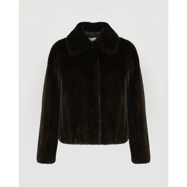 Yves Salomon Short Long-Haired Mink Fur Jacket in Black | Mink Jacket | Coveti