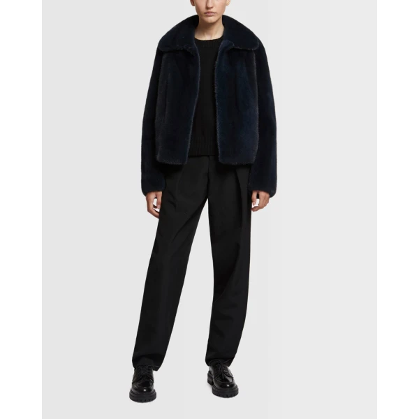 Yves Salomon Short Long-Haired Mink Fur Jacket in Blue | Mink Jacket | Coveti