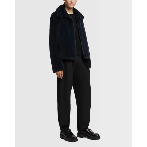 Yves Salomon Short Long-Haired Mink Fur Jacket in Blue | Mink Jacket | Coveti