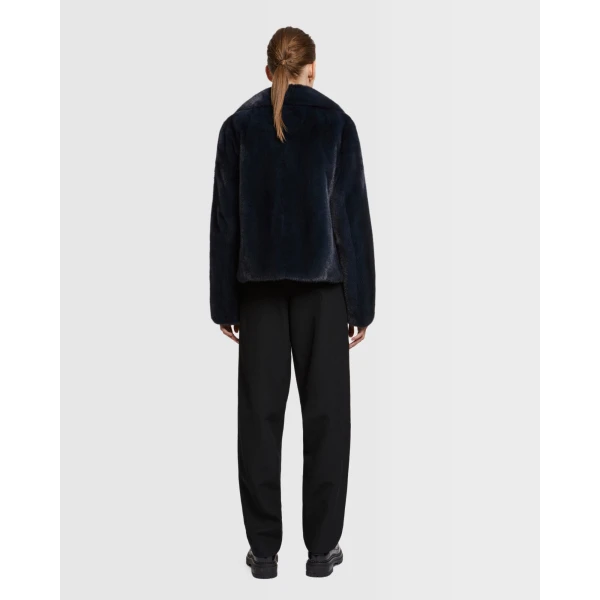 Yves Salomon Short Long-Haired Mink Fur Jacket in Blue | Mink Jacket | Coveti