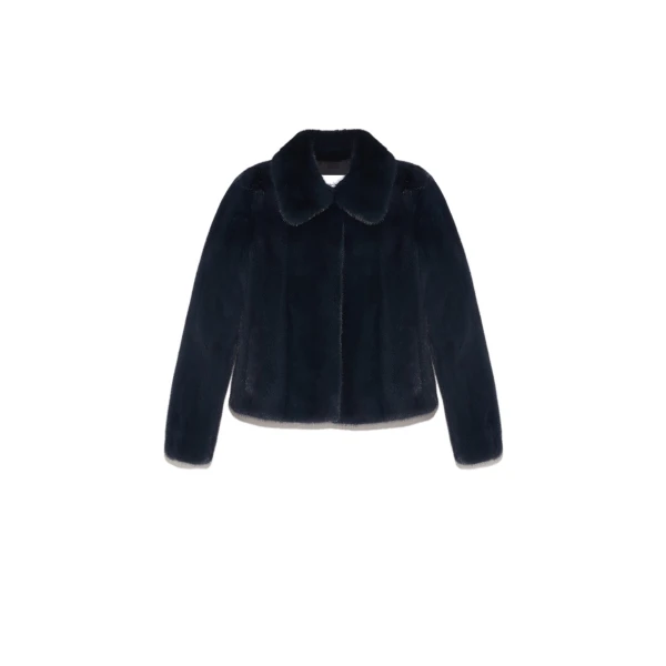 Yves Salomon Short Long-Haired Mink Fur Jacket in Blue | Women | Coveti
