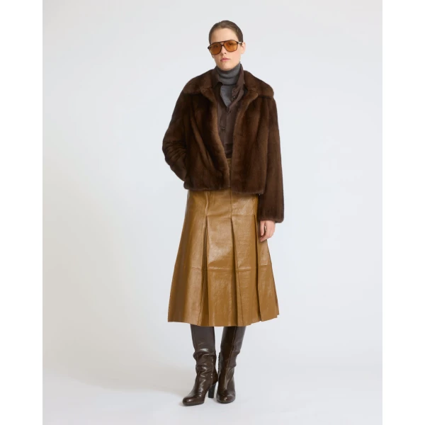 Yves Salomon Short Long-Haired Mink Fur Jacket in Brown | Mink Jacket | Coveti