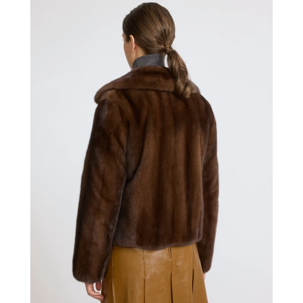 Yves Salomon Short Long-Haired Mink Fur Jacket in Brown | Mink Jacket | Coveti
